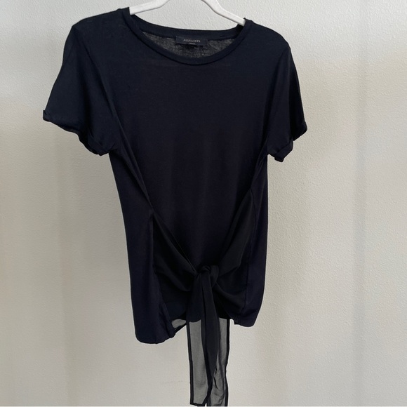 ALL SAINTS Yato Front Tie T-Shirt Black - Picture 2 of 5